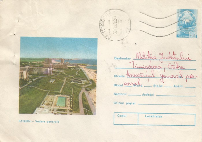 Romania, Saturn, Vedere generala, plic circulat intern, 1976