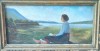 Tablou vintage &bdquo;Fată la malul apei&rdquo; &ndash; ulei pe carton, pictură rustică originală, Portrete, Altul
