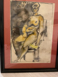 Tablou Nud, tehnica mixta, semnat Val Gheorghiu, 49x34 cm, inramat, Portrete, Acrilic, Impresionism
