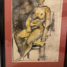 tablou Nud, tehnica mixta, semnat Val Gheorghiu, 49x34 cm, inramat