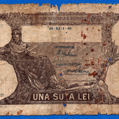 (1) BANCNOTA ROMANIA - 100 LEI 1940 (1 NOIEMBRIE), MAI RARA