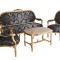 Set living din lemn masiv auriu cu tapiterie albastra CAT382A34