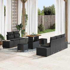vidaXL Set de canapele pentru grădină cu pernă 8 pcs Negru Rattan poli 3362729
