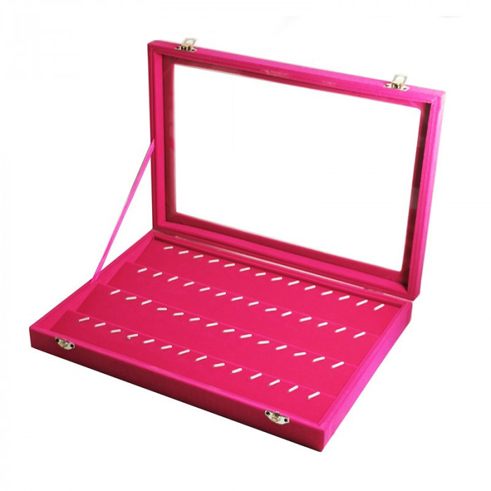 Caseta cu geam pentru prezentare pandantive si cercei Culoare Fuchsia