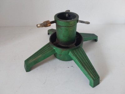 Suport metalic pentru pom / brad de Craciun, model deosebit, vintage, vechi, fonta, verde si auriu foto