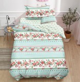 Cumpara ieftin Lenjerie De Pat Moscova Xc009, Bumbac, 4 Piese, Cu Elastic, Albastru, Imprimeu, Verde