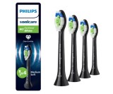 Rezerve PHILIPS Sonicare Optimal White HX6064 88, Pachet de 4 capete de periere, Standard, Click-on, Sincronizarea modurilor BrushSync, Negru, L x A x