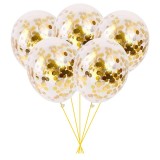 Set 5 Baloane Transparente cu Confetti Aurii, 30cm - Aniversare, Nunta, Botez