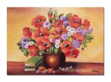 Cumpara ieftin Tablou vaza cu maci imperiali, margarete si carti pictat manual, 70x50cm ulei pe panza