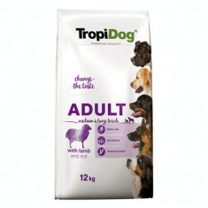 Hrana uscata pentru caini TropiDog, Premium Adult, tale medie si mare, miel & orez, 12 kg AnimaPet MegaFood