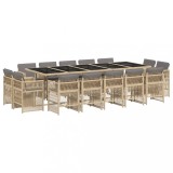 Set mobilier gradina cu perne, 15 piese, bej combinat poliratan