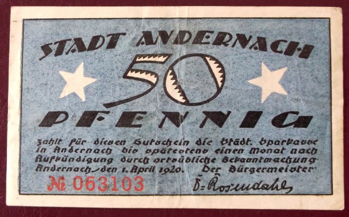 Germania notgeld 50 pfennig 1920 Andernach **