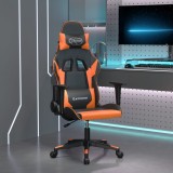Scaun Gaming vidaXL, Piele Ecologica, Negru/Portocaliu, Inclinare, Pivotant 360&deg;, Ajustabil, Confortabil, 67x58x128 cm