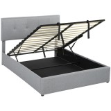 HOMCOM Pat cu ladă 140 x 190 cm, tapițat cu aspect de in, gri &icirc;nchis | Aosom Romania