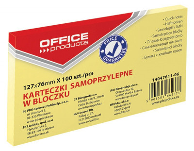 Notite Adezive OFFICE Products, 76x127 mm, 100 File, 70 g/m&amp;sup2;, Culoare Galben Pal, Post-it, Sticky Notes, Bloc de Hartie, Memo Adeziv, Articole Hartie, foto