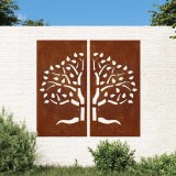 Decoratiuni Perete Gradina vidaXL, 2 buc, 105x55 cm, Otel Corten, Model Copac, Maro Rugininiu, Panouri Decorative Exterior
