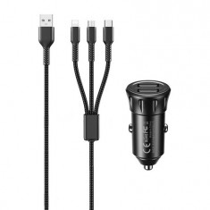 Remax RCC236 Autós töltő 2x USB, 2.4A (fekete) + 3 az 1-ben kábel