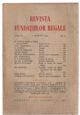 Revista Fundatiilor Regale 1 aug/1935 V. Radu, G. Galaction, G. Lesnea si altii foto