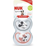 Suzeta Nuk Space Mickey, Silicon, 18-36 Luni, Forma Ortodontica, Set 2Buc/Cutie, Rosu/Gri