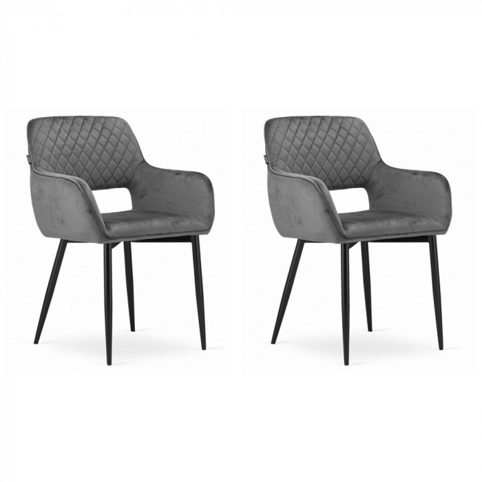 Set 2 scaune bucatarie/living, Artool, Amalfi, catifea, metal, gri si negru, 58x56x83 cm