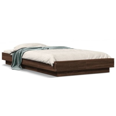 vidaXL Cadru de pat cu LED, stejar maro, 90x190 cm, lemn prelucrat 3281153 foto