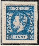 ROMANIA 1872 LP 36 REGELE CAROL I CU BARBA 10 BANI ALBASTRU T10 EROARE STARE MNH