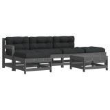 Set mobilier relaxare gradina&amp;perne 6 piese gri lemn masiv pin