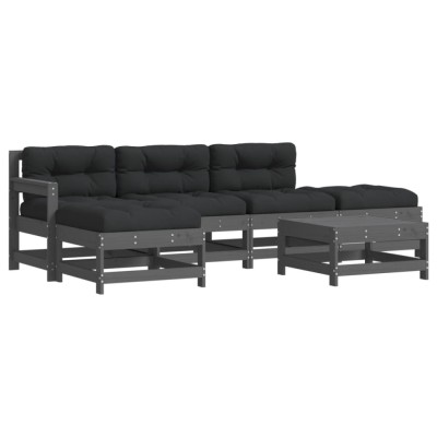 Set mobilier relaxare gradina&amp;amp;perne 6 piese gri lemn masiv pin foto