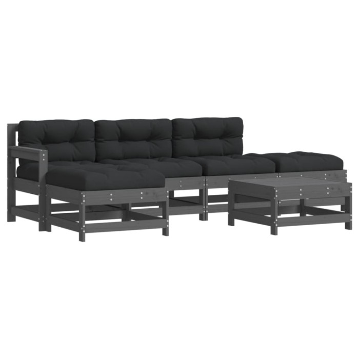 Set mobilier relaxare gradina&amp;perne 6 piese gri lemn masiv pin