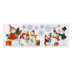 Autocolante Decorative Crăciun, Om de Zăpadă, Multicolor, 21x60cm, Detalii cu Glitter