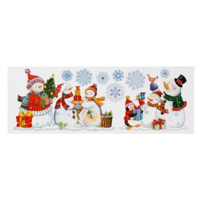 Autocolante Decorative Crăciun, Om de Zăpadă, Multicolor, 21x60cm, Detalii cu Glitter foto
