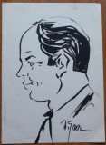 Portret interbelic, tus gros, semnat, autor roman, Portrete, Cerneala, Realism