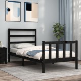 VidaXL Cadru de pat cu tăblie Small Single, negru, lemn masiv