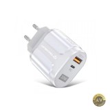 Incarcator Retea Techsuit Premium 20W 3A 1 x USB-A - 1 x USB-C Alb CHPD038