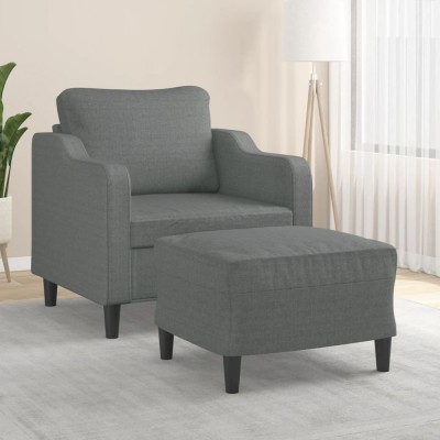 vidaXL Fotoliu canapea cu taburet, gri &amp;icirc;nchis, 60 cm, textil 3201128 foto