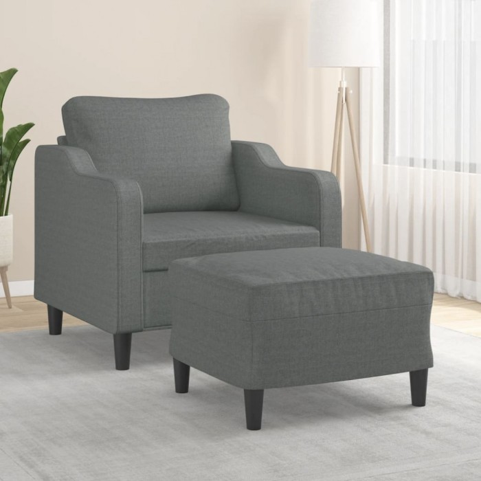 vidaXL Fotoliu canapea cu taburet, gri &icirc;nchis, 60 cm, textil 3201128