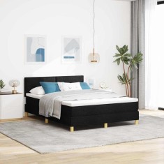 vidaXL Pat boxspring cu saltea cu saltea Negru 140 x 200 cm țesătură