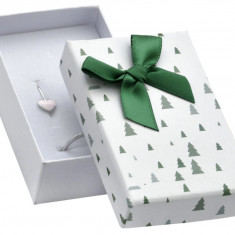 Cutie cadou de Crăciun pentru cercei sau inel - copaci verzi, fundă