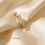Cumpara ieftin Cruce Aurita Iisus Reliefat 2cm SaraTremo - Pandantiv Placat Aur 18K Brazilia, Certificat Calitate - Bijuterie Credinta Premium