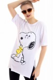 J753-2 Tricou lung cu imprimeu SNOOPY si crapaturi laterale