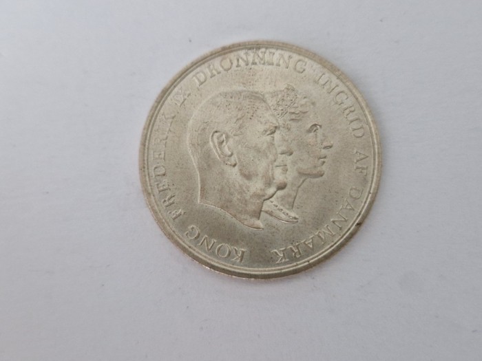 Danemarca 5 Kroner 1960 - Argint Frederik IX Silver Wedding Anniversary.