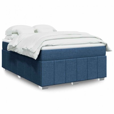 vidaXL Pat box spring cu saltea, albastru, 140x200 cm, textil 3285476 foto