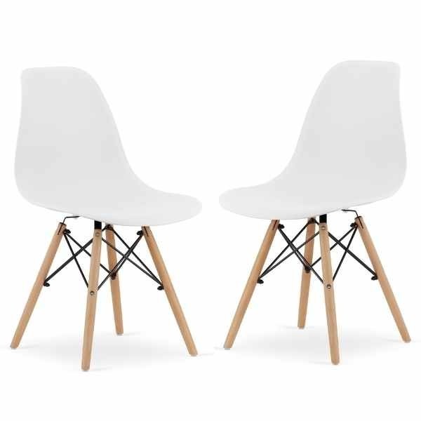 Set 2 Scaune Mercaton Acerenza, Stil Scandinav cu Picioare din Lemn de Fag, Cadru Metalic, Sezut PP, Maxim 120 Kg, 46 x 54 x 82