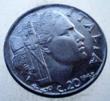 1.796 ITALIA WWII VITTORIO EMANUELE III 20 CENTESIMI 1943 R MAGNETIC, Europa