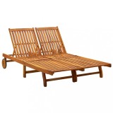 Șezlong Dublu vidaXL, Lemn Acacia, Spatar Reglabil, 199x123cm, Roti Transport, Gradina/Terasa