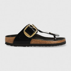 Birkenstock șlapi de piele Gizeh Big Buckle femei, culoarea negru, cu toc plat 1021469