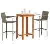 VidaXL Set bar de grădină, 3 piese, gri, lemn masiv acacia/ poliratan 3295274