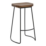 Cumpara ieftin Scaun de bar de gradina Lamul lemn de ulm nuanta nuc-negru si metal 48x42x71 cm