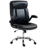 HOMCOM Scaun de birou ergonomic cu brațe rabatabile, scaun din PU, &icirc;nălțime reglabilă, funcție de balans, negru | Aosom Romania