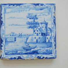 "Scena marina" placa ceramica de Delft sec 18